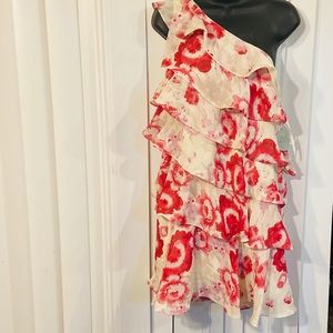 Georgina Chapman rose ruffles one shoulder dress